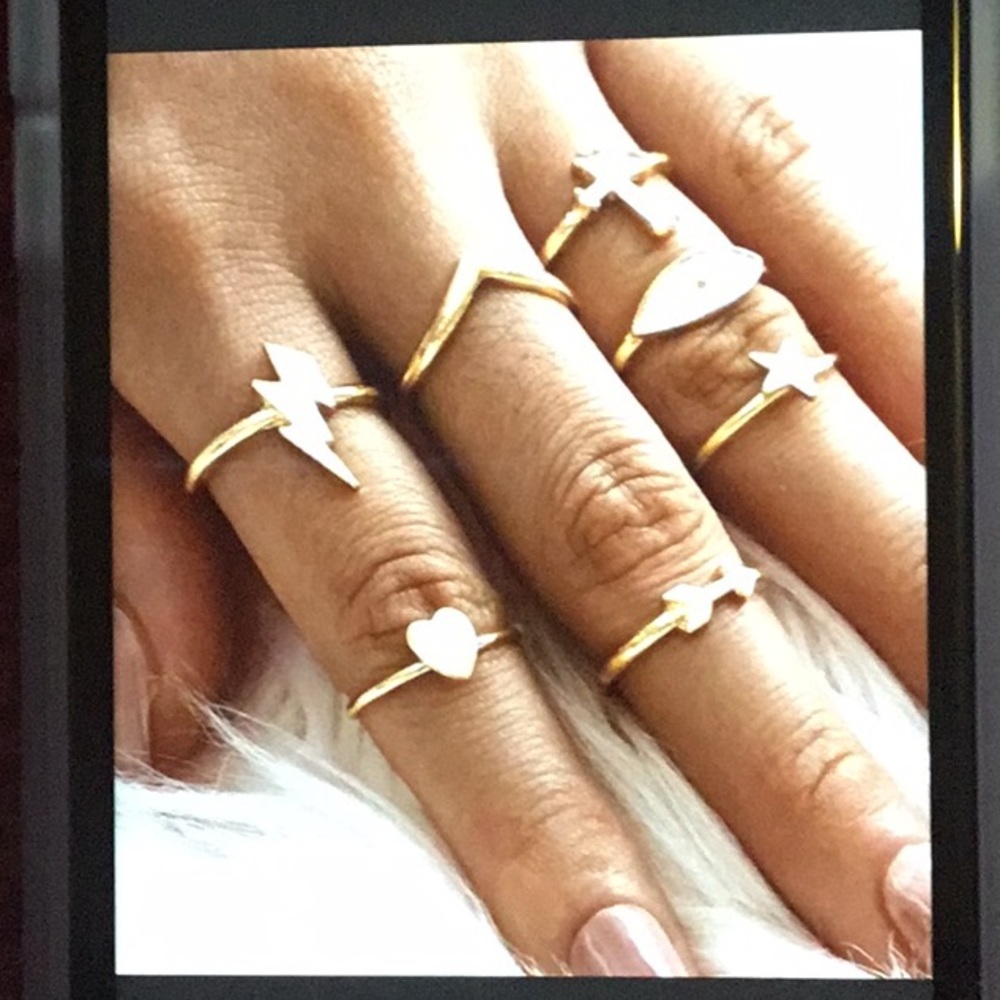 7 pc Ring Set Heart Arrow Lightning Strike Dainty